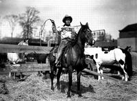 [Unidentified Cowboy on horseback with #19 on shirt holding a rope loop in his hand out to his side]