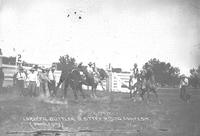 Loretta Buttler in Steer Riding Contest, Tri-State Round-Up