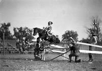 [Possibly one of the younger Graham sisters on a pony jumping hurdle]