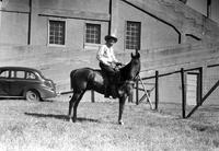 [Unidentified cowboy on Pinto horse]