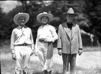 [California Frank, Mamie Francis, & Unidentified older man in large bow tie]