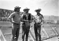 [Possibly Leo Cremer and Montie Montana with unidentified man with tie "North Montana State Fair"]