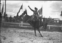 [Rose Davis riding a bronc]