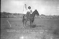 Bob Crosby on "Nickle" winner of Steer roping and Roosevelt Trophy Pendleton Roundup 1928