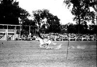 [Unidentified Cowgirl doing Hippodrome stands with arms extended to form a "Y"]