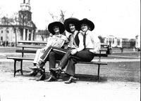 [Possibly ?,  Thelma Warner, and Iva Dell Jacobs sitting on park bench]