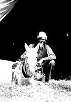 [Unidentified Rodeo Clown posed with mule]