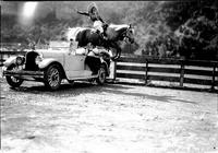 Bonnie Gray Jumping "King Tut" over Auto, Days of 76 Deadwood, S.D.