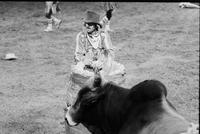 Rodeo clown Burns Bull fighting