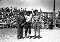 [Leo Cremer standing between possibly actors Allen Jenkins and Ralph Bellamy]