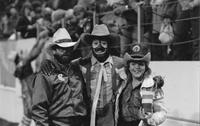 Andrews, Rodeo clown Leon Coffee & unidentified Cowgirl.