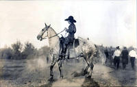 Bonnie McCarroll posed on Horse