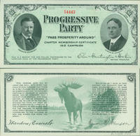 Progressive Party "Pass Prosperity Around" Charter Membership Certificate 1912 Campaign