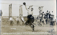 Jim Wilkes on a High Stepping Steer, Tucumcari, N.M.