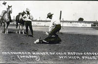 Ben Johnson Winner of Calf Roping Contest, Wichita Falls, Tex.