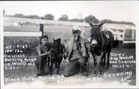 27" high 140 lbs Smallest Bucking Horse in World and Rider; "Clown" Jim Nesbitt and Trained Mule, Black Hills Round Up Belle Fourche, S.D., July 3-4-5 1933
