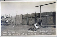 Frank McCarroll bulldogging a Mexican Steer, Sedro Wooley [sic] Round-up 1914