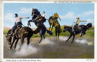 Cowboy race on wild bucking bronchos