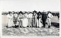 Clara Belcher, Lauretta Butler, Bonnie McCarrol [sic], Ruth Roach, Ray Bronson, Fox Hastings, Tad Lucas, Pearl Gist, Donna Cowan at the Tri-State Round-Up, 1927