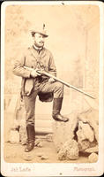 [German hunter with percussion shotgun and distinctive boots]