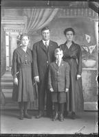 [Single portrait of three people and a child]