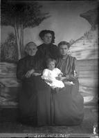 [Single portrait of three people and a child]