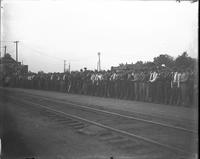 Stillwater train depot. Recruits waiting to embark (WW1)