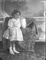 [Carte de Visite single portrait of young Girl standing with dog]