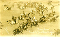 Going Some [Many mounted, running horses], Round Up, Pendleton, Oregon