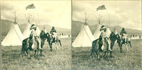 Duncan McDonald and Wife [Nez Perce husband and wife on horseback in front of tipis]