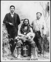 [Ralph Weeks, right; Pawnees War Chief, center; William Pollack, left]