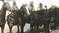 [5 Indian women atop horses]