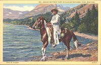 Indian on Pinto Pony in Glacier National Park, Montana