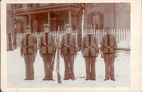 [Military school students with stacked Springfield rifles]