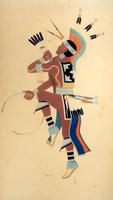 Photograph of a painting of a Native American dancing with hoop in hand