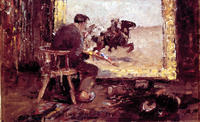 Schreyvogel in His Studio Painting