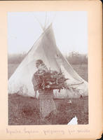 Apache Squaw Preparing for Winter [Apache women gathering wood by tipi]