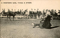 A Western Girl Tying a Steer