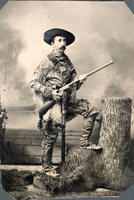 [Western frontiersman in buckskin costume with gun]