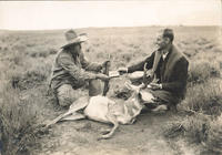[Two hunters with antelope]