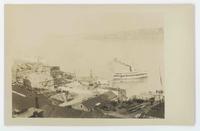 [Canadian steamship L'Ile D'Orleans underway near dock]