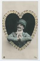 [Man dressed in suit and top hat inside a heart shape]