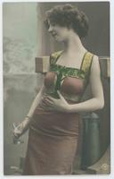 [Woman posed in silk dress with goblet and pitcher] 1006/4