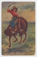 [Unmarked postcards depicting cowboys and cowgirls in color]