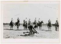 Black cowboy Bill Pickett, bulldogging in Phoenix, Az. at Eastpark Arena May, 1905