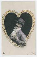 [Man dressed in suit and top hat inside a heart shape]