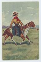 [Unmarked postcards depicting cowboys and cowgirls in color]