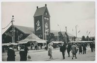 [Oktoberfest beer halls and pedestrians]