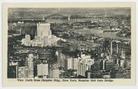 View north from Chrysler Bldg., New York Hospital, Hell Gate Bridge