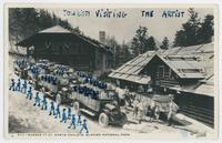 Busses at St. Marys Chalets, Glacier National Park--'Tourists visiting the artist'